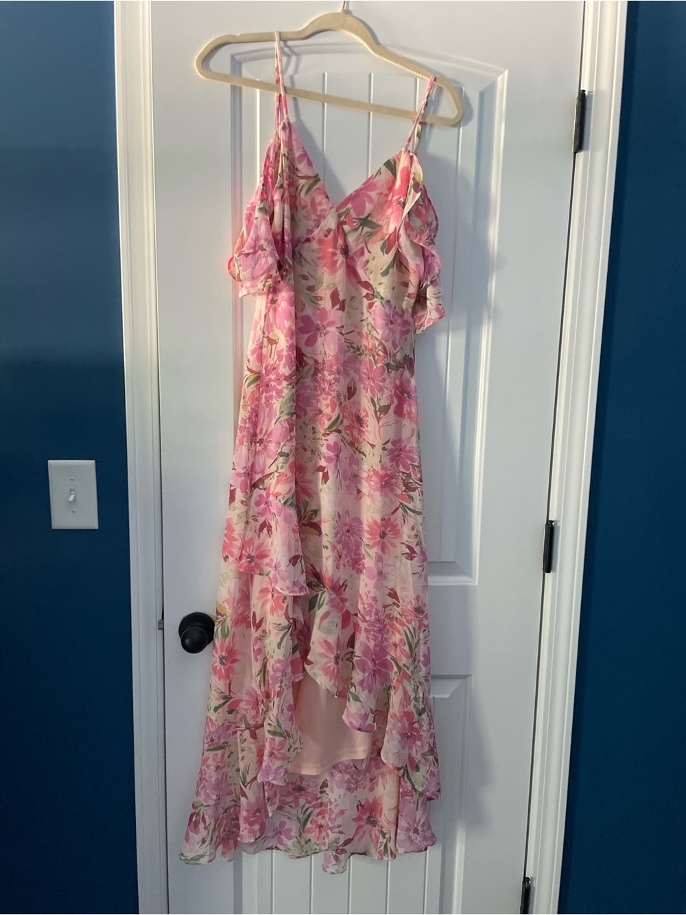 Lulu's Pink Floral Ruffled Maxi Dress